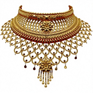 Collar de Oro Sólido de 22k para Novia, Joyería India para Boda, Auténtico Oro Amarillo con Filigrana Floral - Product Image 1