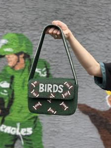 <b>Green</b> Football Pattern Beaded <b>Purse</b> With Birds Text Rectangle Shape Sports Theme Souvenir Bag - Product Image 4