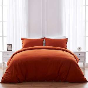 Parure de lit en lin délavé avec 2 taies d'oreiller, finition stone washed, fermeture à boutons, pour hôtel, maison, chambre à coucher - Product Image 4