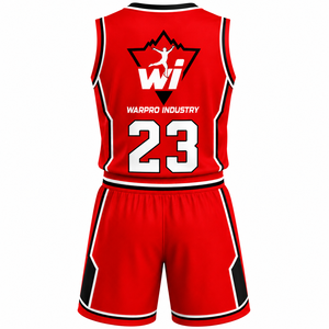 ชุดเสื้อบาสเก็ตบอลชาย Warpro Industry แบบไม่มีแขน คอวี สีแดงขาว พิมพ์ลายแบบ Sublimation ระบายเหงื่อได้ดี ชุดกีฬา - Product Image 3