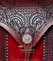 Sacoche de selle en cuir western avec arbre en plastique, gravures, conchos en laiton, couleur rouge, durable, pour usage équestre, personnalisable