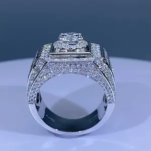 Anillo de Hombre con Moissanita Real de Corte Redondo de 3.20Ct, Chapado en Oro Blanco de 14K - Product Image 4