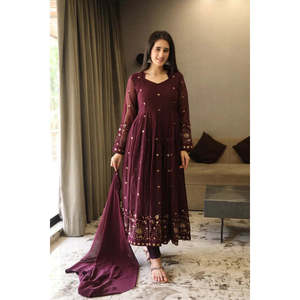 ชุดสตรีอานาร์กาลีสีไวน์ของ Aayna Clothing Vibhuti พร้อมงานปักประณีต น้ำหนัก 1000 กรัม ไซส์ XS-34 - Product Image 1