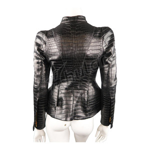<b>Women's</b> Genuine <b>Leather</b> <b>Bomber</b> <b>Jacket</b> Stand Collar Full Sleeve Solid Belt Closure Anti Wrinkle Shearling Winter Style - Product Image 2