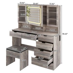 Large LED Lighted Mirror Makeup Vanity Table Set with Charging Station Glass Doors Drawers-for Your Daily Beauty Routine! - Product Image 1