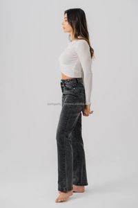 Jeans droits pour femmes de haute qualité, pantalons en denim personnalisés OEM, vente en gros de pantalons en denim tendance, pantalons en denim décontractés pour femmes OEM - Product Image 6