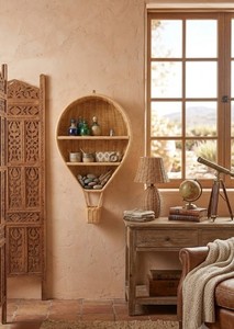 Estante de pared artesanal de ratán natural con forma de globo aerostático, con una o dos niveles de almacenamiento para habitación infantil o dormitorio. - Product Image 6