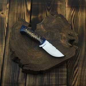 Drop Point Hunting Knife Stainless Steel Blade Blue Textured Handle Serrated Edge Outdoor Survival <b>Tool</b> - Product Image 6