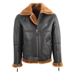 Chaqueta de Cuero Genuino para Hombre, Cuello Camisero, Cierre de Cremallera, Forro de Piel, Estilo Motero, Corte Regular, Color Sólido, Personalizable - Product Image 1