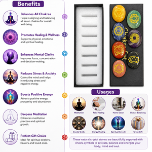 Cristaux de pierres précieuses polies de haute qualité, ensemble de 7 chakras gravés, pierres anti-stress mascotte de l'amour, pour la guérison Reiki, la méditation et le Feng Shui, cadeau - Product Image 2
