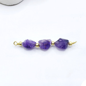 Amethyst Three Stone Connector Gold Plated Beaded Charm Link Raw Gemstone Jewelry Supply <b>Bracelet</b> For DIY Necklace - Product Image 6