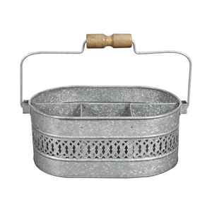 Organizador de utensilios de cocina rústico de metal galvanizado con asa de madera, 4 compartimentos, para encimera de cocina, organizador de cubiertos. - Product Image 1