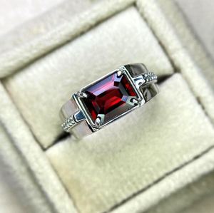 Natural Garnet Men's Engagement Wedding <b>Ring</b> 3 Carat <b>Emerald</b> Cut Red Gemstone January Birthstone 925 <b>Silver</b> Luxury Party - Product Image 2