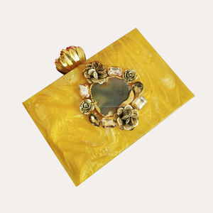 Primum Design Bolso de mano con incrustaciones de resina hecho a mano para mujer, decoración de perlas Vintage informal para mujer, perilla de cierre magnético a la moda - Product Image 3