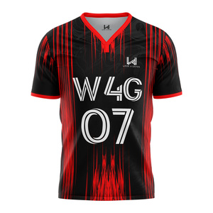 เสื้อฟุตบอลผู้ชาย Wear 4 Games สีดำแดงลายทาง คอวี แขนสั้น ระบายเหงื่อได้ดี ทรงแอธเลติก พิมพ์ลายแบบ Sublimated - Product Image 2