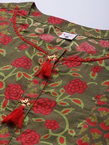 Kurti en coton vert coupe A avec col rond et manches trois quarts pour femmes grandes tailles, vêtements décontractés à la mode - Product Image 4