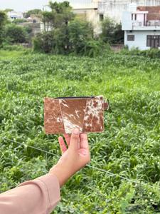 Porte-cartes en cuir de vachette véritable avec fermeture éclair, porte-monnaie, porte-clés, style western rustique marron - Product Image 1