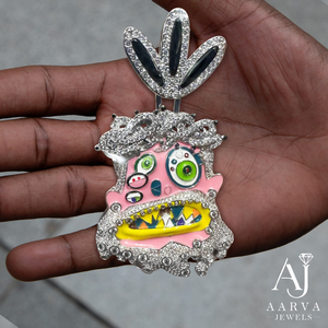 Cartoon <b>Monster</b> Pendant Zircon Inlay Brass Charm <b>Colorful</b> Enamel Rhodium Plated Necklace Jewelry for Daily Wear - Product Image 1