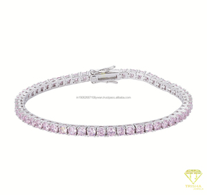 สร้อยข้อมือเทนนิสทูโทนสีเงินสเตอร์ลิงสำหรับผู้หญิงแฟชั่นสลับกันเป็นลูกบาศก์สีเหลืองเพชรเซอร์โคเนียเชื่อมแบบละเอียด - Product Image 2