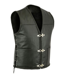 Men's New Arrival <b>Black</b> Leather Motorcycle <b>Vest</b> with polyester motorcycle jackets Windproof Waterproof Anti-UV for Motorbike - Product Image 2