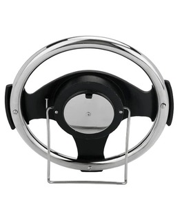 Steering Wheel Desk <b>Clock</b> Circular Battery Operated Quartz Movement <b>Silver</b> Metal Modern Design - Product Image 2