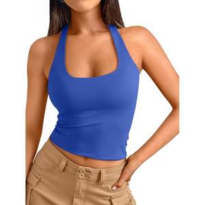 FOXA 2025 Summer Queen Halter Tops para mujeres de punto sin espalda Crop sin mangas camisas de entrenamiento Linda ropa Y2K para salir - Product Image 3