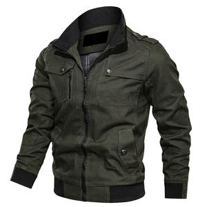 Chaqueta Bomber de Lona Verde Oliva de Alta Calidad para Hombre, Cuello Alto, Cierre de Cremallera, Estilo Casual, Corte Ajustado, Ropa de Invierno - Product Image 1