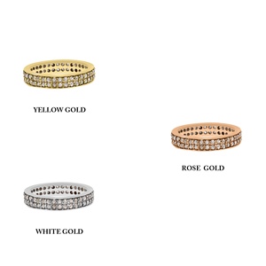 Anillo de Eternidad de Doble Hilera de Diamantes Naturales Chapado en Oro Amarillo sobre Plata de Ley 925 al por Mayor, Joyas Memoria - Product Image 5