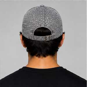 Casquette unisexe grise en toile de coton respirante et imperméable, à 6 panneaux, avec strass, réglable et à fermeture snapback, pour le sport et les loisirs - Product Image 2