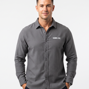 Good Quality Cotton Button Down Casual <b>Shirt</b> Custom Logo Long Sleeve <b>Charcoal</b> Color <b>Shirt</b> for Men - Product Image 3