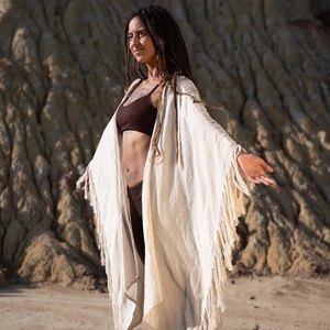 Bohemian Fringe Kimono Handmade Tribal Boho Cardigan Lightweight Ethnic Festival Wear Stylish Open Front Cover Up for Women - Product Image 3