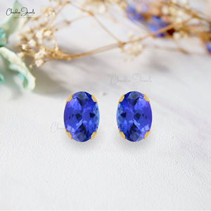<b>Top</b> Products 6x4mm Oval Cut Tanzanite Solitaire Gemstone Stud <b>Earrings</b> with 14k Solid Gold Push <b>Earrings</b> Wholesale Supplier - Product Image 6