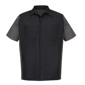 Men's Short Sleeve Crew Shirt Industrial Labor Work <b>Tunic</b> Button Down Stain-Release 65% Polyester Color Blocked - Product Image 3