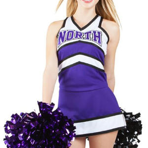 Costume de danse pour filles d'école, uniforme de pom-pom girl en spandex, imprimé par sublimation, sans manches, plissé - Product Image 4