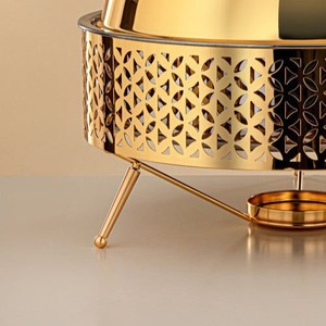 Elegant Gold Plated <b>Buffet</b> <b>Food</b> <b>Warmer</b> Server Round Chafing Dish with Hollow Pattern Frame for Banquet Party Event Catering - Product Image 4