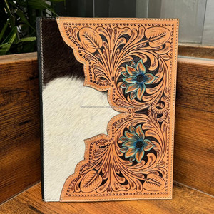 New Customized Design Hand Tooled Leather Portfolio <b>Folder</b> Padfolio Branded Cowhide Business Padfolio <b>Folder</b> Notebook Organizer - Product Image 2