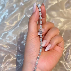 Pulsera de lujo con 75 moissanitas de diferentes formas, diamantes cultivados en laboratorio, unisex, certificada por IGI, oro de 10K, elegante para boda - Product Image 6