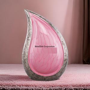 Urna Funeraria Rosa en Forma de Lágrima para Cenizas, Unisex, Grande, con Bordes Plateados, Decorativa, Conmemorativa, de Lujo, Fabricada por un Fabricante de Urnas - Product Image 5