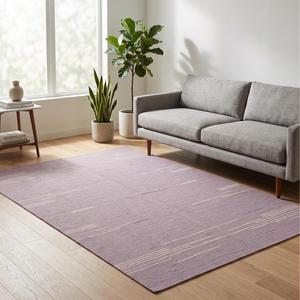 Timeless Handwoven Flatweave Wool Anti-Slip Medium Pile Mauve <strong>Lavender</strong> <strong>Rug</strong> Ivory Solid Color Minimalist Kilim Area Carpet - Product Image 1