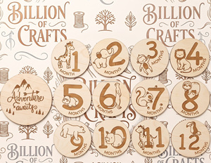 14 cartes de développement de bébé en bois avec sac de rangement, marqueurs de croissance mensuels gravés avec des animaux pour la photographie de nouveau-nés - Product Image 5