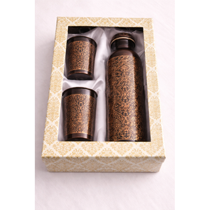 Juego de Botellas de Agua de Cobre Impresas con Vasos, Diseño Vintage, Juego de Bebidas de Cobre Puro, Juego de Regalo para el Hogar, Cocina, Uso Ayurvédico - Product Image 1