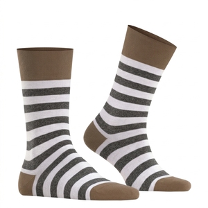 High Quality <b>Men's</b> Crew <b>Socks</b> Striped Brown <b>White</b> Gray Knitted Breathable Daily Wear Autumn Season - Product Image 1