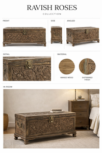 Most Demanded Ravish Roses Hand-Carved Solid Wood <b>Storage</b> <b>Chest</b> for Home Decor and <b>Storage</b> Available for Wholesale Supply - Product Image 5
