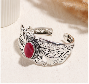 Ruby Gemstone <b>Silver</b> <b>Bracelet</b> – Artisan Handmade Adjustable <b>Cuff</b> Jewelry Ruby Stone <b>Silver</b> <b>Bracelet</b> – Ethnic Tribal Boho - Product Image 3