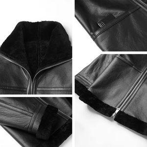 Manteau en cuir véritable pour homme, col rabattu, fermeture éclair, doublure en fourrure épaisse, coupe classique, vêtement d'extérieur - Product Image 3