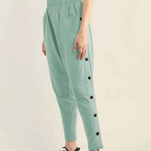 Women's Mint Green <b>Harem</b> Pants Elastic Waist Ankle-Length Loose Fit Casual Spring Knitted Solid Color Button Detail - Product Image 1