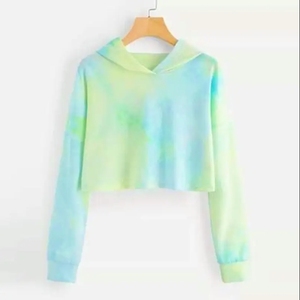 Wholesale OEM Women's Tie Dye <b>Crop</b> <b>Top</b> Hoodie Breathable Long Sleeve <b>Crop</b> <b>Tops</b> Tie Dye <b>Hoodies</b> with Customized Colors and logo - Product Image 5