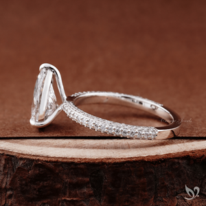 2CT Pear Cut Lab Grown Diamond <b>Ring</b> Statement Teardrop Engagement <b>Ring</b> Three Row Pave Band 10K White Gold <b>Ring</b> - Product Image 2