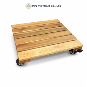 Support de plantes roulant en bois d'acacia écologique, robuste, avec plateau carré pour pot de fleurs, roues verrouillables pour bonsaï - Product Image 1
