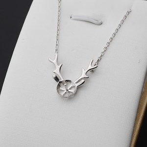 Collar con Colgante de Plata S925 con Astas de Ciervo, Cadena para Clavícula y Juego de Perlas, Accesorios de Joyería DIY para Mujer, Semi-Acabado 351 - Product Image 1